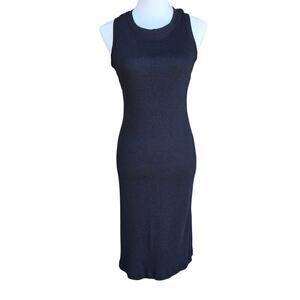 Eddie Bauer Black Ribbed Knit Racerback Tank Dress Midi Sz M Stretchy Casual
